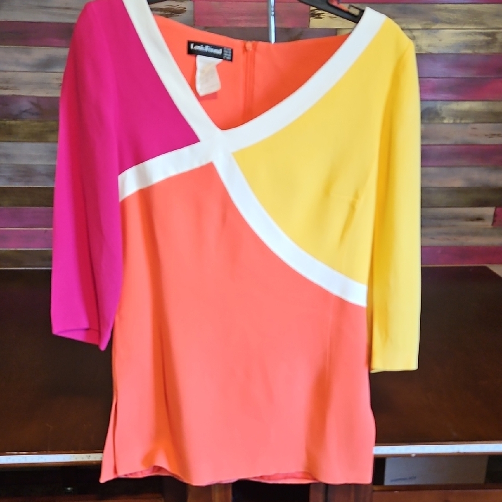Louis Feraud Colorblock Blouse - Pink, Yellow, Orange